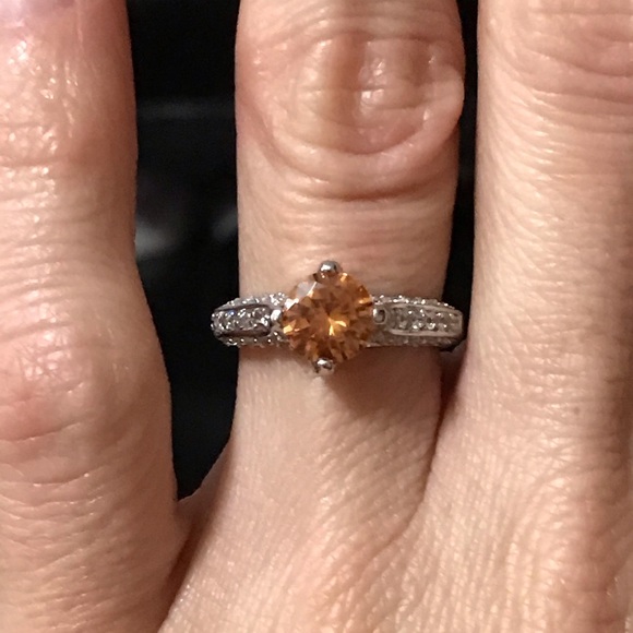 3CT Padparadscha Sapphire & Topaz Silver Ring - Picture 4 of 7